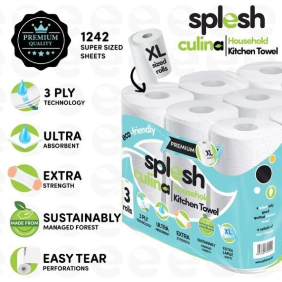 Splesh Culina Premium Kitchen Towel 3 Ply UltraAbsorbent XL Roll, 18 Rolls