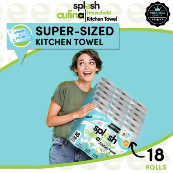 Splesh Culina Premium Kitchen Towel 3 Ply UltraAbsorbent XL Roll, 18 Rolls