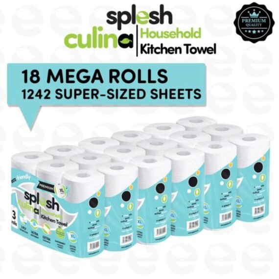 Splesh Culina Premium Kitchen Towel 3 Ply UltraAbsorbent XL Roll, 18 Rolls