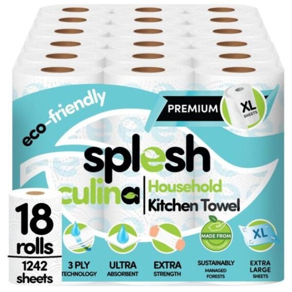 Splesh Culina Premium Kitchen Towel 3 Ply UltraAbsorbent XL Roll, 18 Rolls