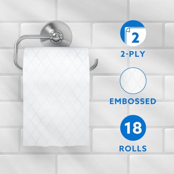 by Amazon Toilet Roll, 2-Ply Embossed, Soft and Gentle, 18 Rolls (Pack of 1), 200 Sheets per Roll, FSC Certified