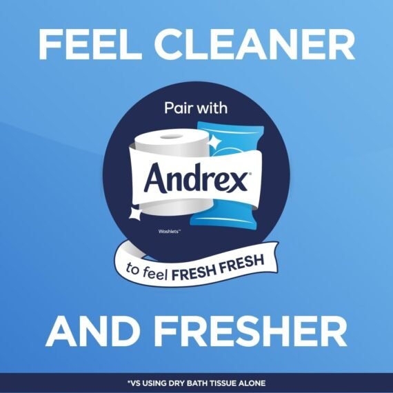 Andrex Classic Clean Washlets, 12 Packs, Flushable Toilet Tissue Wet Wipes with Micellar Water-Biodegradable & Plastic-Free - Use with Regular Toilet Roll for a Shower Fresh Clean
