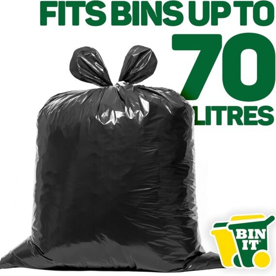 BIN IT 40 Everyday 70L Strong & Secure, Refuse Sacks, Bin Bags, Bin Liners, Flat Top, Recycled, Tear Resistant, 30 μm, Perfect for Everyday Use, Household, Office, Kitchen & Caterers